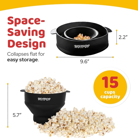 The Original Hotpop Microwave Silicone Popcorn Popper, Collapsible Bowl - Black - Picture 2 of 6